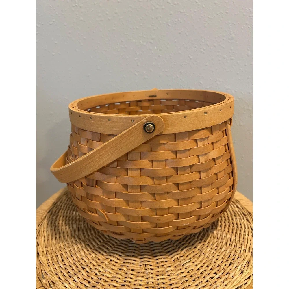 Vintage Splint Wood Bread Basket Open Face